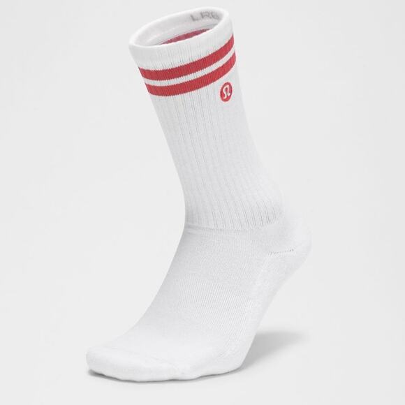 Lululemon Unisex Daily Essential Crew Socks Striped Size L White/Desert Red - Picture 1 of 6